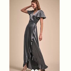 Ghost London / BHLDN Phoebe Satin Wrap Tie Dress XL